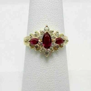 Anillo de compromiso de diamantes rubí creado en laboratorio de corte marquesa de 2 quilates enchapado en oro amarillo de 14 quilates - Imagen 1 de 8