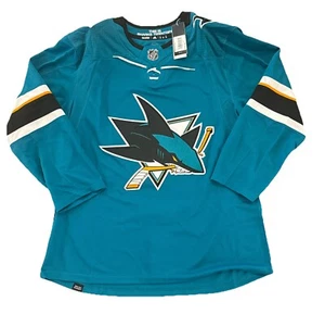 San Jose Sharks Jersey Large 52 Mens Fight Strap Adidas Teal NWT - Picture 1 of 11