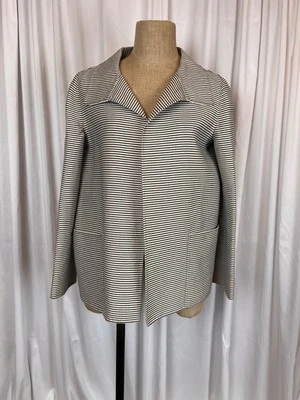 Blazer Chaqueta Abierta Oscar de la Renta Negro y Marfil Rayas Mezcla Lana Talla 10 Foto 1 de 4