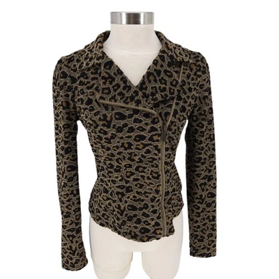 Z Supply Moto Jacket Brown Leopard Terrycloth Long Sleeve Full Zip Womens Medium - Image 1 of 4