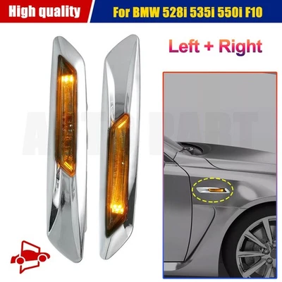 For BMW 528i 535i 550i F10 2PCS Side Marker Turn Signal Amber Light Silver Tone - Imagem 1 de 4