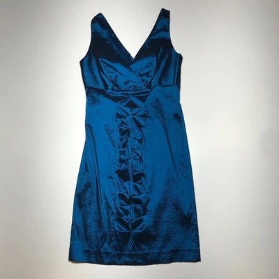 Vestido Vaina Calvin Klein Para Mujer Azul Tafetán Cóctel Sin Mangas Cuello en V Talla 8 Foto 1 de 4