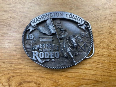 Hebilla de cinturón de rodeo Washington Power Rents 1994 Foto 1 de 4