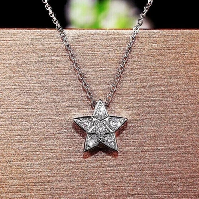 Collar Colgante Estrella Diamante Creado en Laboratorio Blanco 1CT Chapado en Oro Blanco 18" 14K Foto 1 de 4