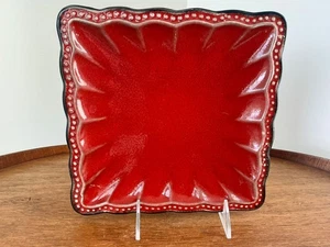 Roscher Hobnail Collection Dark Red Stoneware Square SALAD PLATE 8 1/8” Dark Rim - Picture 1 of 5