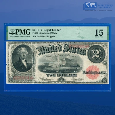 Fr.60 1917 $2 Two Dollars "BRACELET REVERSE" Legal Tender, PMG Fine 15 #96814 - Image 1 of 3