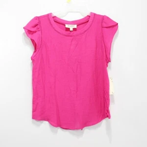 Sweet Wanderer Women Pink Blouse 5 Buttons Round Neck Flutter Sleeve M NWT - Picture 1 of 7