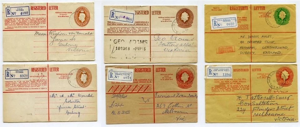 Australia Registered Envelopes x 6 Used Repat G H Heidelberg, Colac, Mildura etc - Image 1 of 4