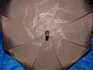 Vintage Official Paul Masson Brown Gold Print Umbrella With Wooden Handle New - Picture 1 of 1