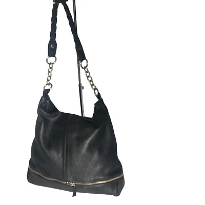 Bolso Hobo BODHI Cuero Guijarro Negro Asas Trenzadas Foto 1 de 4