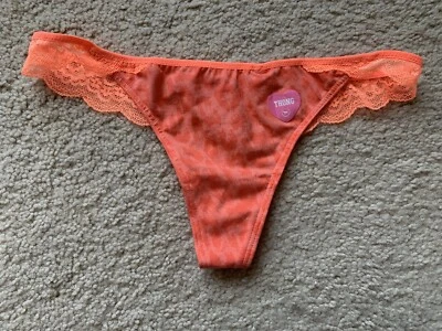 Victoria’s Secret PINK Women’s Thong, Orange Leopard Size S NWT - Image 1 of 4