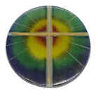 Glaskreuz modern rund Regenbogen Sonne Kreuz Echtgold 13 cm Fusingglas Unikat