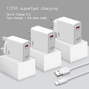 UK\US\EU Stecker 120W Schnellladegerät USB-Stecker+1m Typ-C Kabel Wand Adapter - Zdjęcie 1 z 10