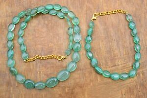 Natural Zambian Emerald Oval Gemstone Beads Necklace & Bracelet Set Mother's Day