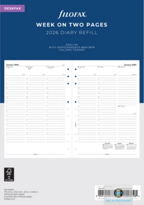 Filofax 2026 Deskfax Diary - Week On Two Pages - Classic Refill - 68612 - Image 1 of 2