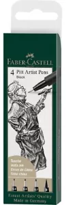 FABER CASTELL - 4 PITT Artist Pens Black Fineliner Drawing Set Pack - S F M B - Picture 1 of 3