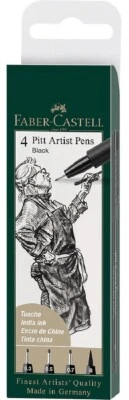FABER CASTELL - 4 PITT Artist Pens Black Fineliner Drawing Set Pack -  S F M B - Image 1 of 3