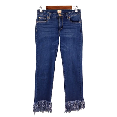 GB distressed frayed hem cropped jean women juniors 7 straight mid rise med wash - Image 1 of 4