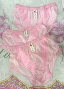 x3 Vintage Pink Panties XL Nylon Lace Silky Bikini Hi Briefs Knickers Underwear - Picture 1 of 7