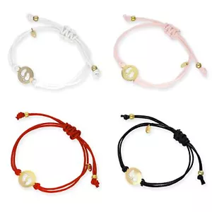 9ct Gold Baby Feet Outline Coloured Cord Adjustable 6 - 8 Inch Bracelet - Picture 1 of 10