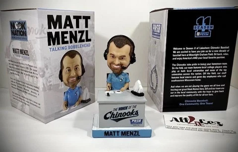 2023 LAKESHORE CHINOOKS MATT MENZL "TALKING" ANNOUNCER SGA BOBBLEHEAD ~ NIB Cover