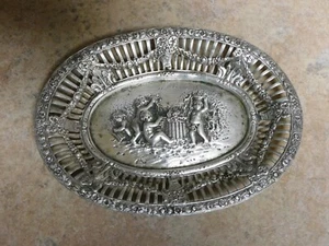 ANTIQUE GERMAN 800 FINE SILVER ART NOUVEAU REPOUSSE CHERUBS & BASKET WITH FLOWER - Picture 1 of 7
