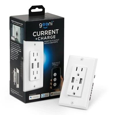 Geeni - Current Plus Charge 2-Outlet/2-USB Smart Outlet with Voice Control