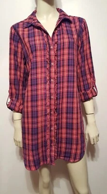 Betsey Johnson Intimates Sleep Shirt Nightgown Sz M Pink Purple Plaid - Image 1 of 4