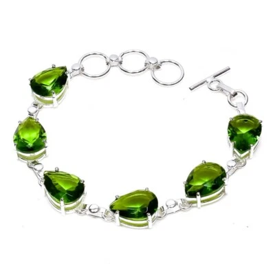 Green Peridot Gemstone Jewelry 925 Sterling Silver Chain Bracelet For Women - Image 1 of 4