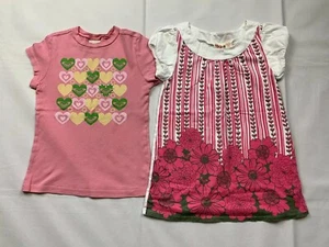 roxy girls top Small & Large lot of 2 short sleeves  pink white hearts floral - Picture 1 of 3