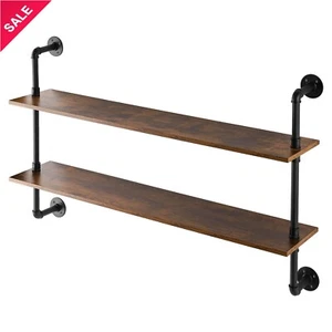 2-Tier Industrial Pipe Shelf Wall-Mounted Storage Solution for Kitchen Bedroom - Picture 1 of 7