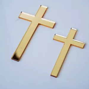 Ciondolo Torta Croce, Specchio Acrilico Croce Topper Argento Oro Rosa Oro Legno Trasparente - Foto 1 di 4