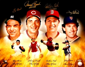 Yogi Berra Carlton Fisk Johnny Bench Gary Carter Signed 16x20 HOF Photo Steiner - Picture 1 of 2