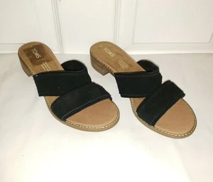 Toms Mariposa Black Suede Slip On 2 Strap Slide Sandals Size 7 W - Picture 1 of 1