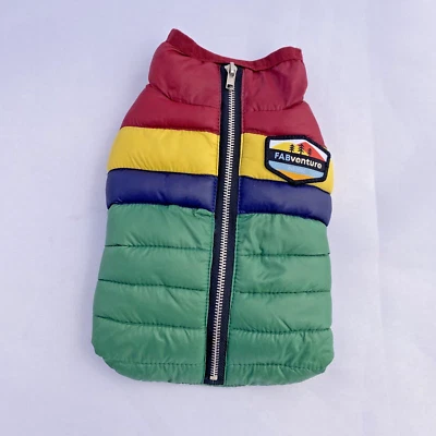 FabDog Fabventure Green Multi Stripe Dog Puffer Jacket Vest Extra Small XS - Image 1 of 4