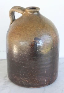 Antique Primitive Stoneware Jug Brown Glazed Pottery Handle - Picture 1 of 12