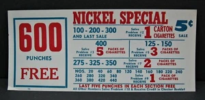 Tarjeta de letrero vintage de 5 quilates tabla perforada especial de níquel disco de pago premio superior - Imagen 1 de 1