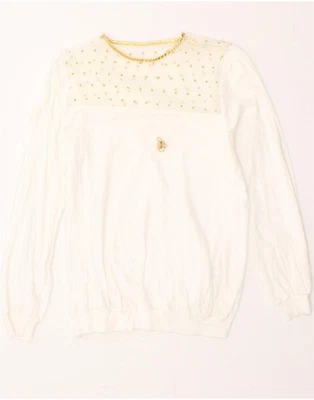 Top donna VINTAGE manica lunga UK 10 piccolo bianco maculato CE91 - Immagine 1 di 3