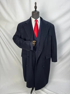 Vintage Men's Double Breasted 100% wool navy blue Classic Overcoat US 44R 46R - Picture 1 of 23