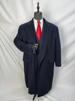 Vintage Men's Double Breasted 100% wool navy blue Classic Overcoat US 44R 46R - Image 1 of 4