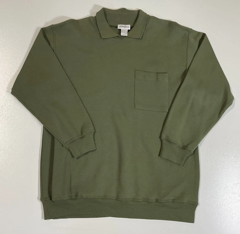 Sudadera De Colección Neiman Marcus Cuello Blanco Talla M Oliva Bolsillo Preppy Años 90 Foto 1 de 4