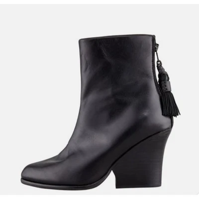 Rag & Bone Tacita Black Leather Wedge Tassels Ankle Boots Zip Classic Womens 11  - Image 1 of 4