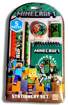 Minecraft Schreibset 5tlg Notizbuch Lineal Bleistift Schulset Geschenk - Bild 1 von 2