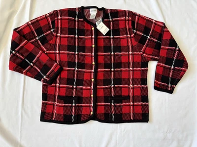 Nuevo con etiquetas Cárdigan tejido Liz Baker de colección para mujer X-grande Grandmacore rojo a cuadros botón dorado Foto 1 de 4
