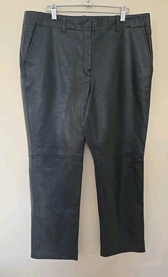 Vintage Y2K Tommy Hilfiger Flat Front Black Leather Pants Size:16 Inseam:30 NWOT - Image 1 of 4