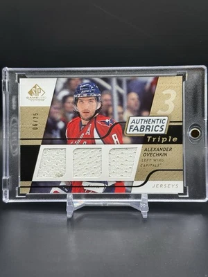 2008-09 SP Game Used Alex Ovechkin Authentic Fabrics Triple Jersey Gold /25 GU - Image 1 of 2