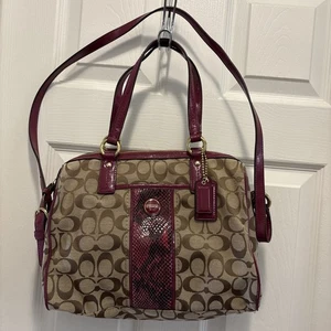 Coach F24884 Signature Python Purple Raspberry Satchel Purse Handbag DBL Handle - Picture 1 of 12