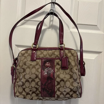 Coach F24884 Signature Python Purple Raspberry Satchel Purse Handbag DBL Handle - Image 1 of 4