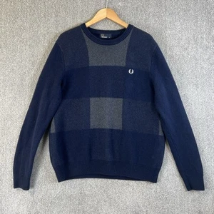 Fred Perry Jumper Mens Extra Large Blue Check Wool Knit Sweater Mods Terrace - Picture 1 of 9