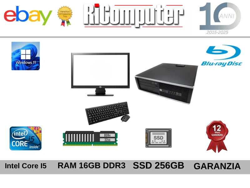 Postazione PC  i5  RAM 16GB DDR3 SSD 240GB Monitor 22" Ricondizionato Win 11 Pro - Immagine 1 di 3